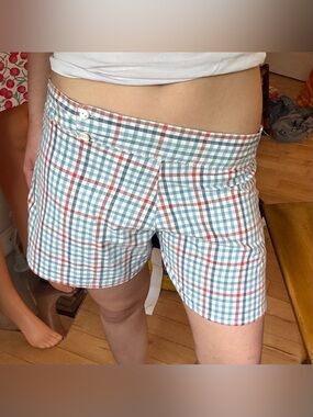 Women's Plaid Cotton Shorts - Blue & Red